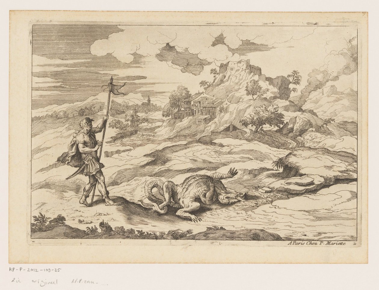Landskab med George og dragen Landskaber efter Titian (serietitel) af Moise Jean Baptiste Fouard