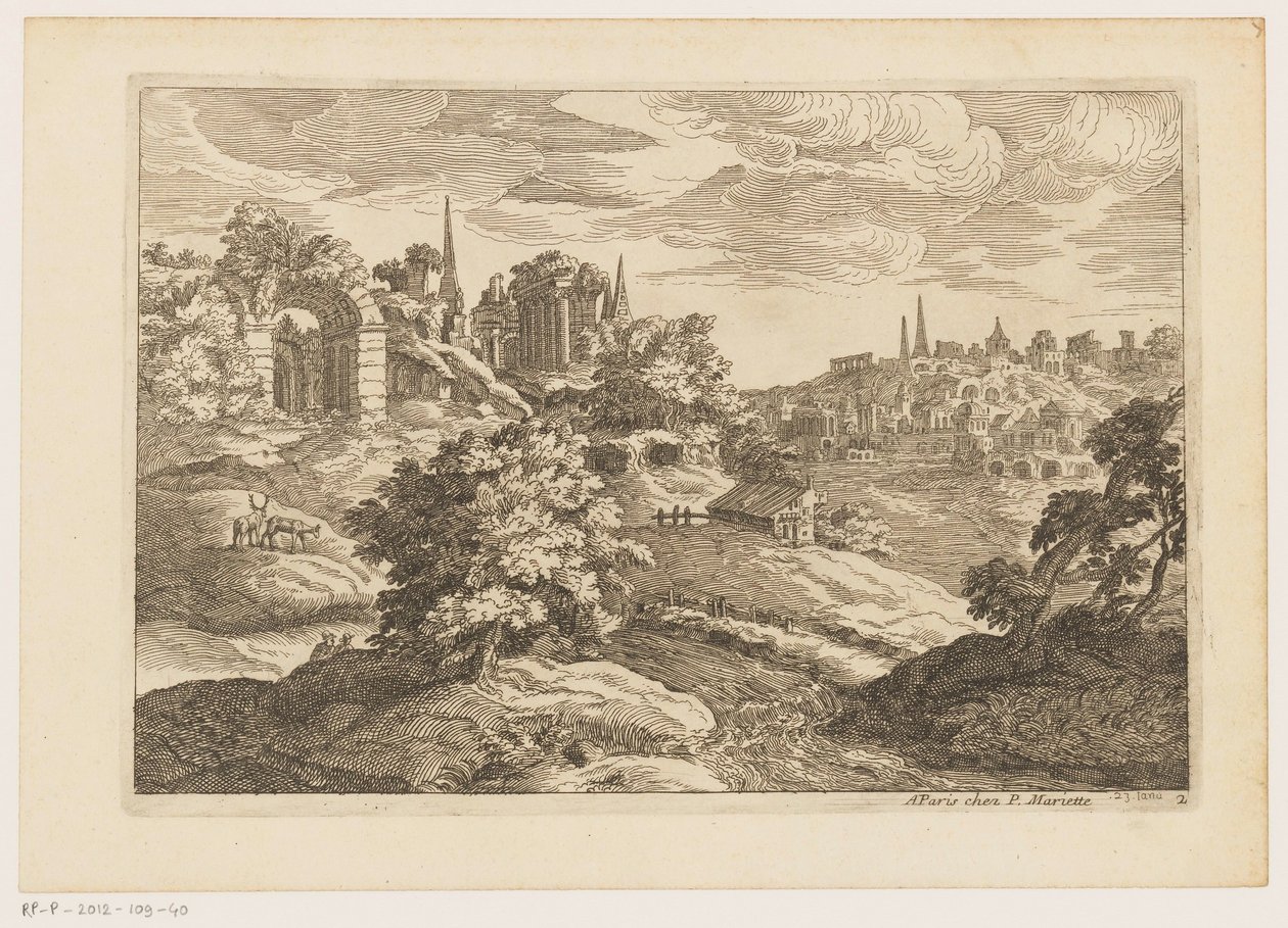 Landskab med ruiner og hjorte Landskaber efter Titian (serietitel) af Moise Jean Baptiste Fouard