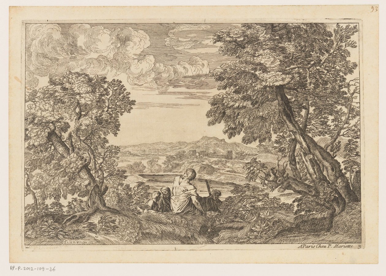 Landskab med fire hvilende mænd Landskaber efter Titian (serietitel) af Moise Jean Baptiste Fouard