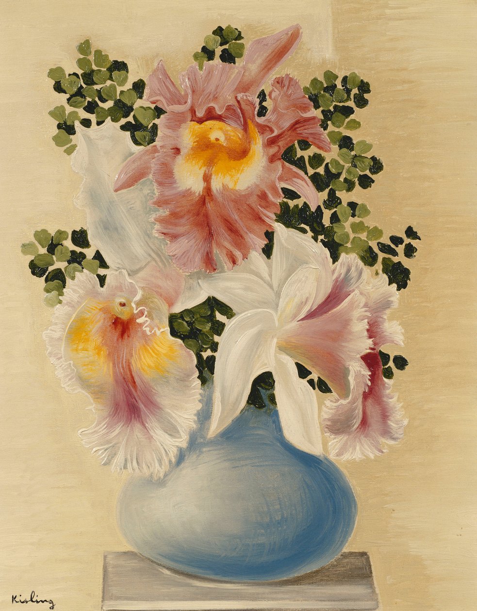 Blå vase med orkideer; Vase Bleu aux Orchidees af Moise Kisling
