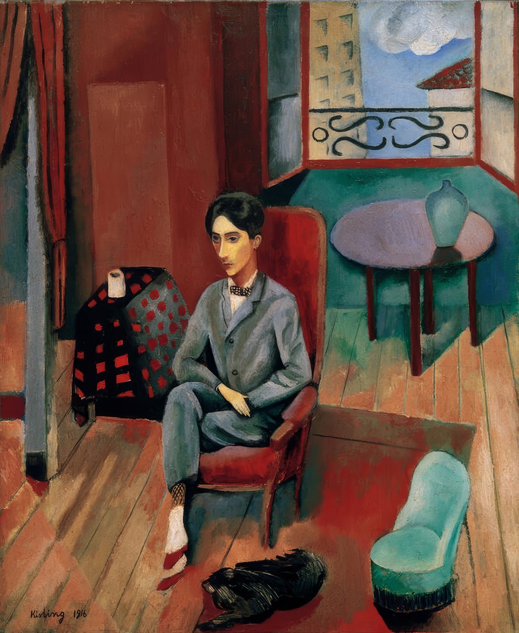Jean Cocteau sidder i sit atelier af Moise Kisling