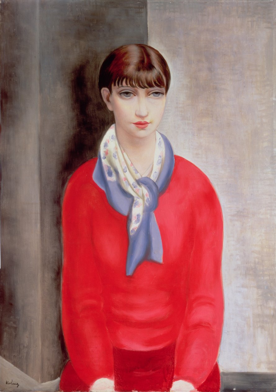 Kiki de Montparnasse i rød trøje og blåt tørklæde af Moise Kisling