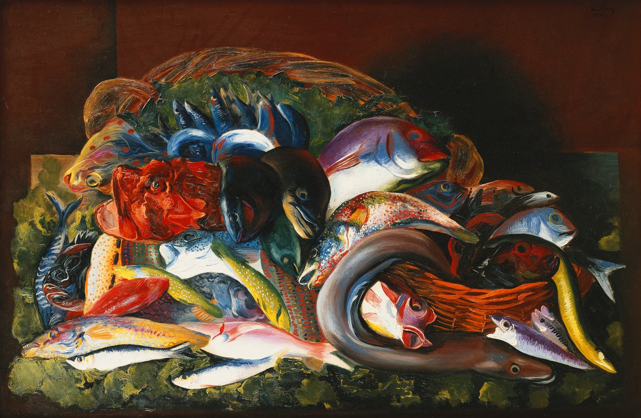 Stort stilleben med fisk; Grande Nature Morte aux Poissons af Moise Kisling