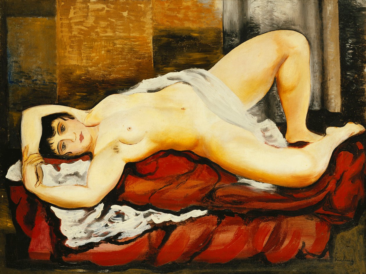 Nøgen i hvidt lagen; Nu Couche au Drap Blanc af Moise Kisling