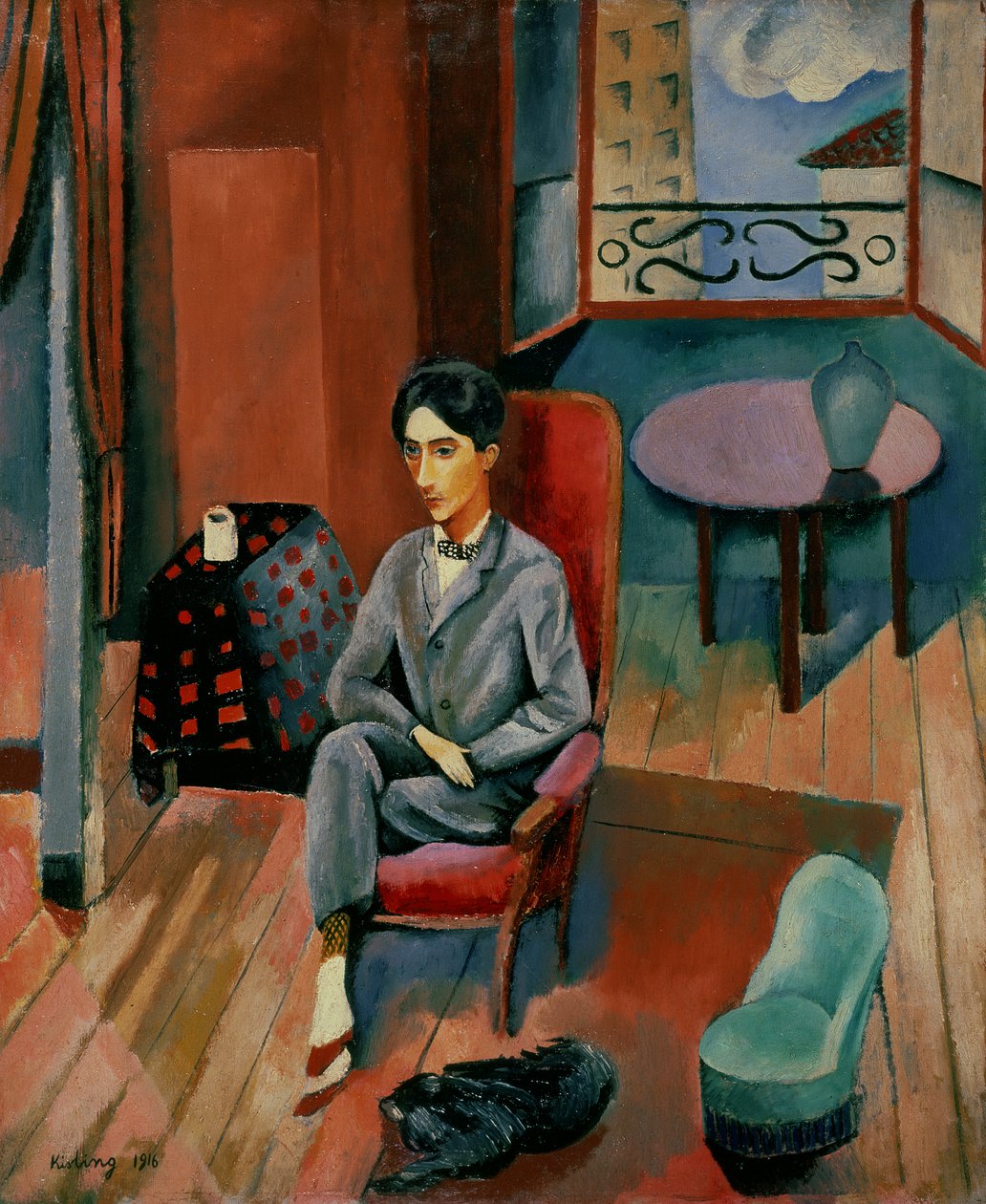 Portræt af Jean Cocteau siddende i sit atelier af Moise Kisling