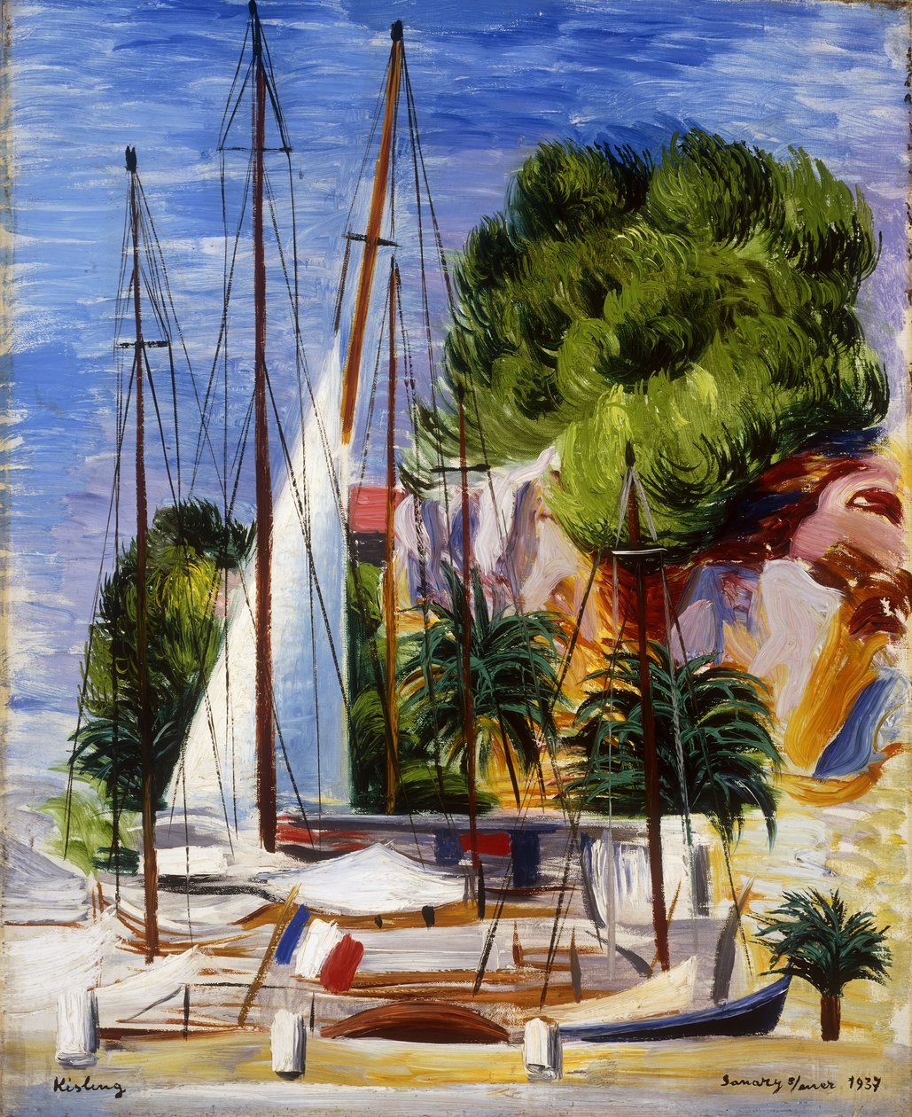 Sejlbåde i Sanarys havn; Voiliers dans le Port de Sanary af Moise Kisling