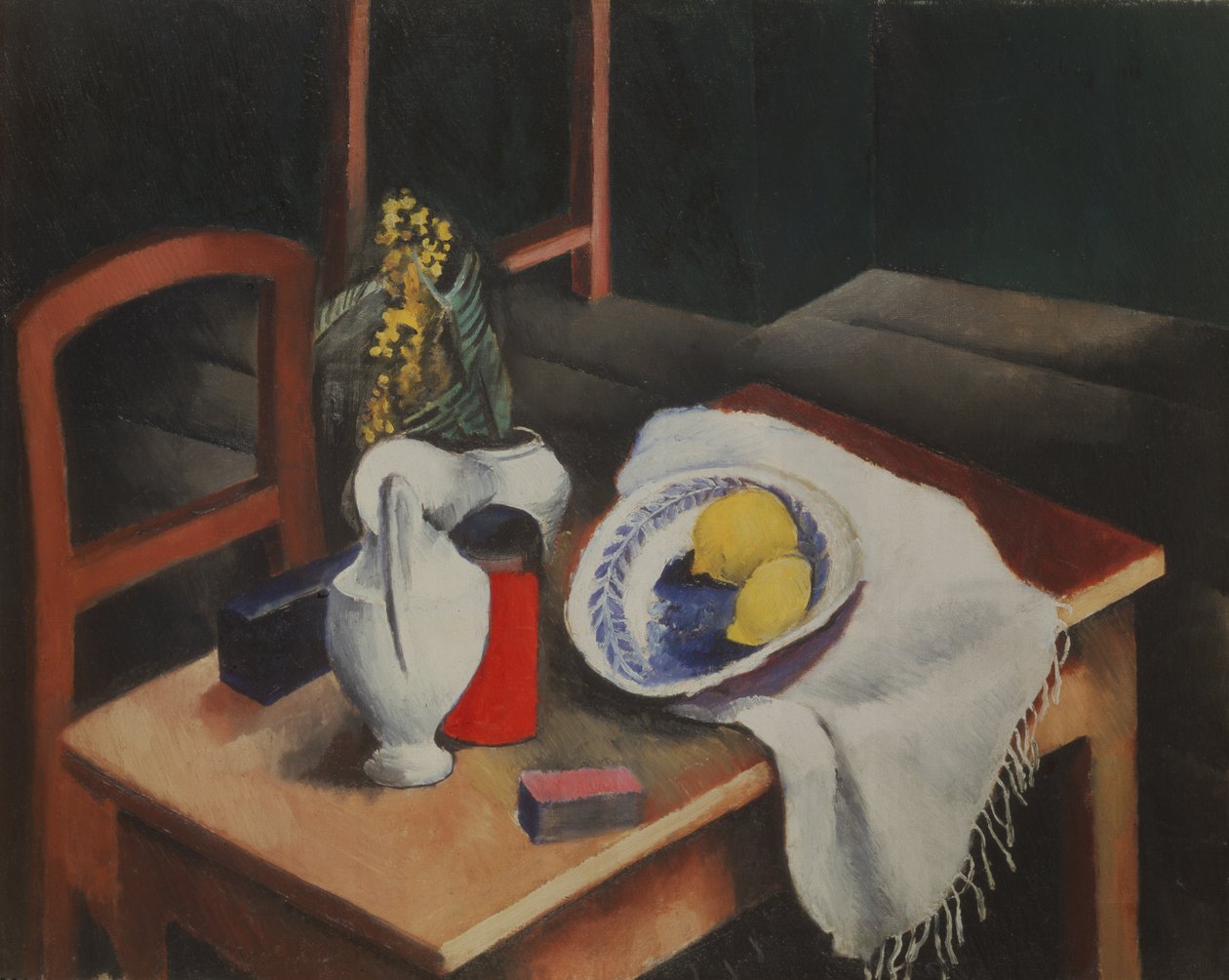 Stilleben med citroner på grøn baggrund af Moise Kisling