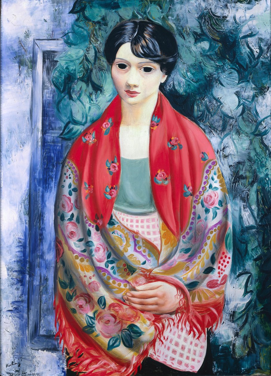 Kvinde med polsk sjal (olie på lærred) af Moise Kisling