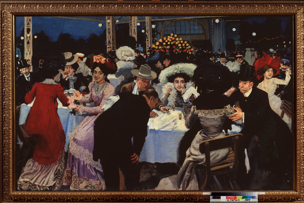 Natcafé (Natcafé) - Maleri af Moisei Maer (Moisei-Maer) (Meer) Gertsovich Slepyan (Slepian) (1872-1941), olie på lærred af Moisei Maer Gertsovich Slepian