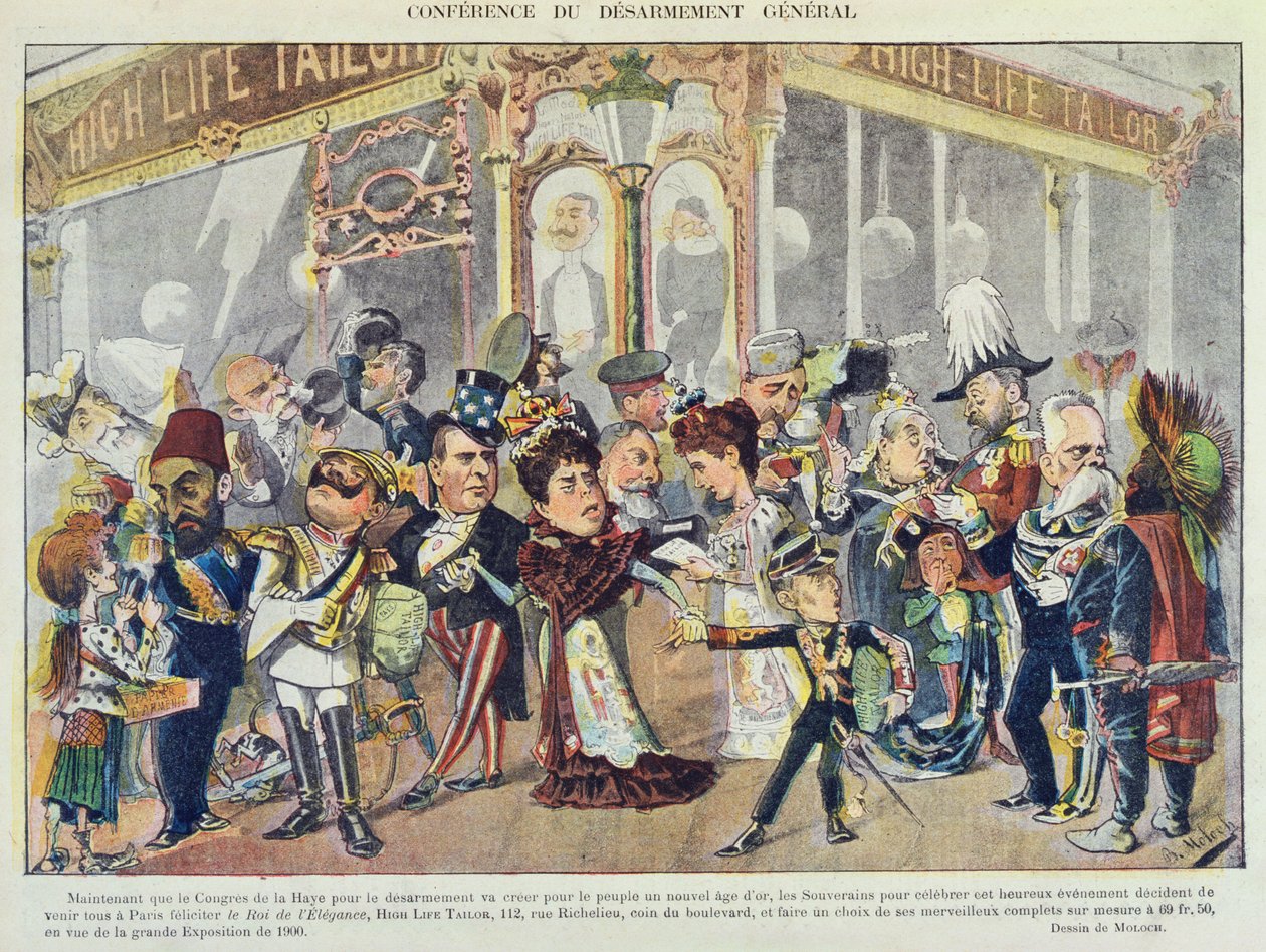 Annonce for en parisisk tøjsmed med henvisning til den første fredskonference i Haag i 1899, fra 