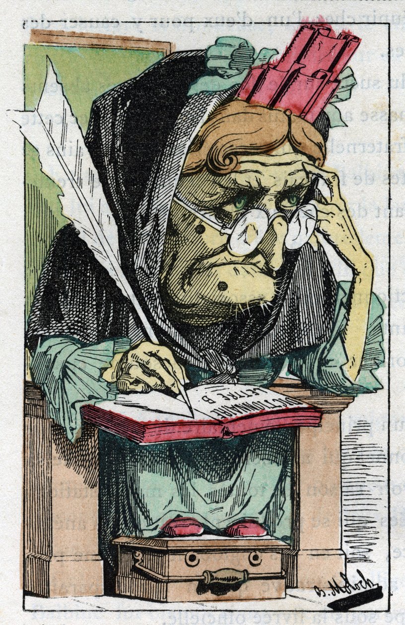 Allegori af det franske akademi i "" Le Trombinoscope"" af Touchatout, tegneserie af B. Moloch fra 1882 (1849-1909). Privat samling. af Moloch