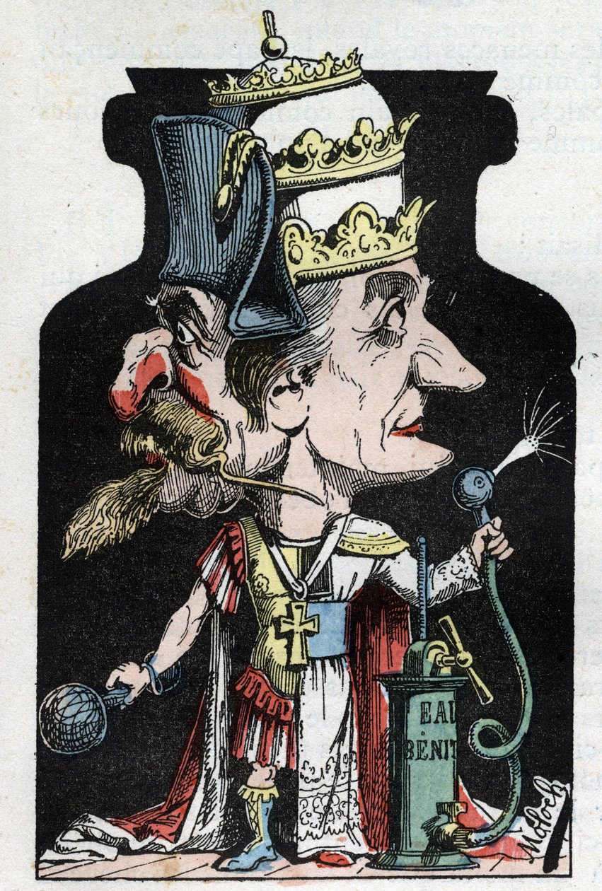 Allegorie du Concordat (skilt mellem Pius VII og Bonaparte) fra 1801 repræsenteret af Moloch som en kompressionsanordning med Napoleon III og paven af Moloch