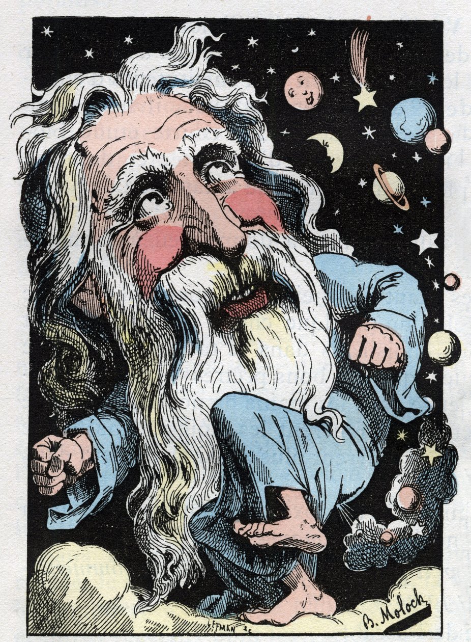 Allegory of God i "The Trombinoscope"" af Touchatout, tegneserie af B. Moloch fra 1882 (1849-1909). Privat samling. af Moloch