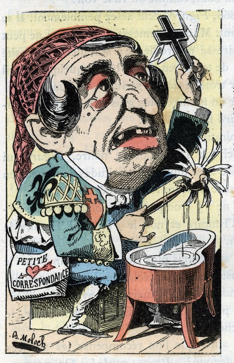 Allegori af den franske avis Le Figaro i "" Le Trombinoscope"" af Touchatout, tegneserie af B. Moloch fra 1882 (1849-1909). Privat samling. af Moloch