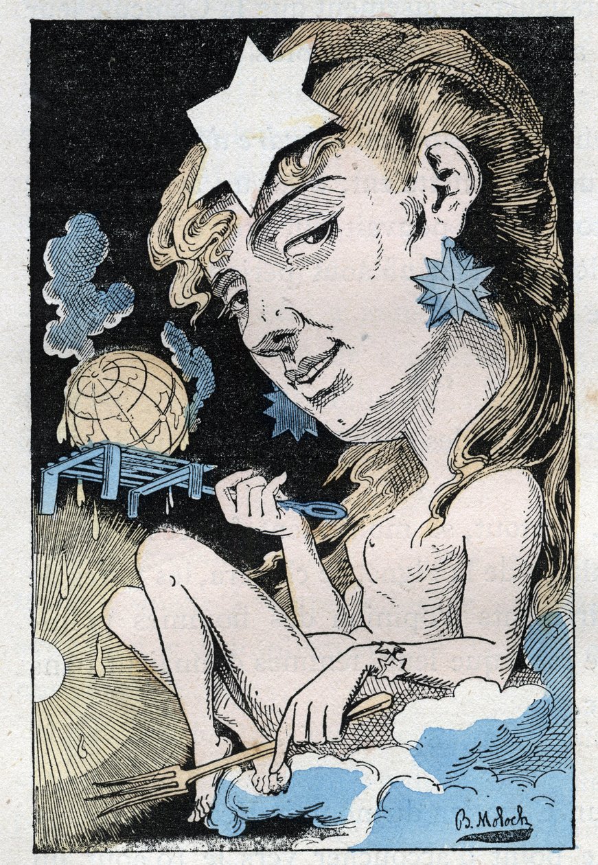Allegori om hedebølgen i "" Le Trombinoscope"" af Touchatout, tegneserie af B. Moloch fra 1882 (1849-1909). Privat samling. af Moloch