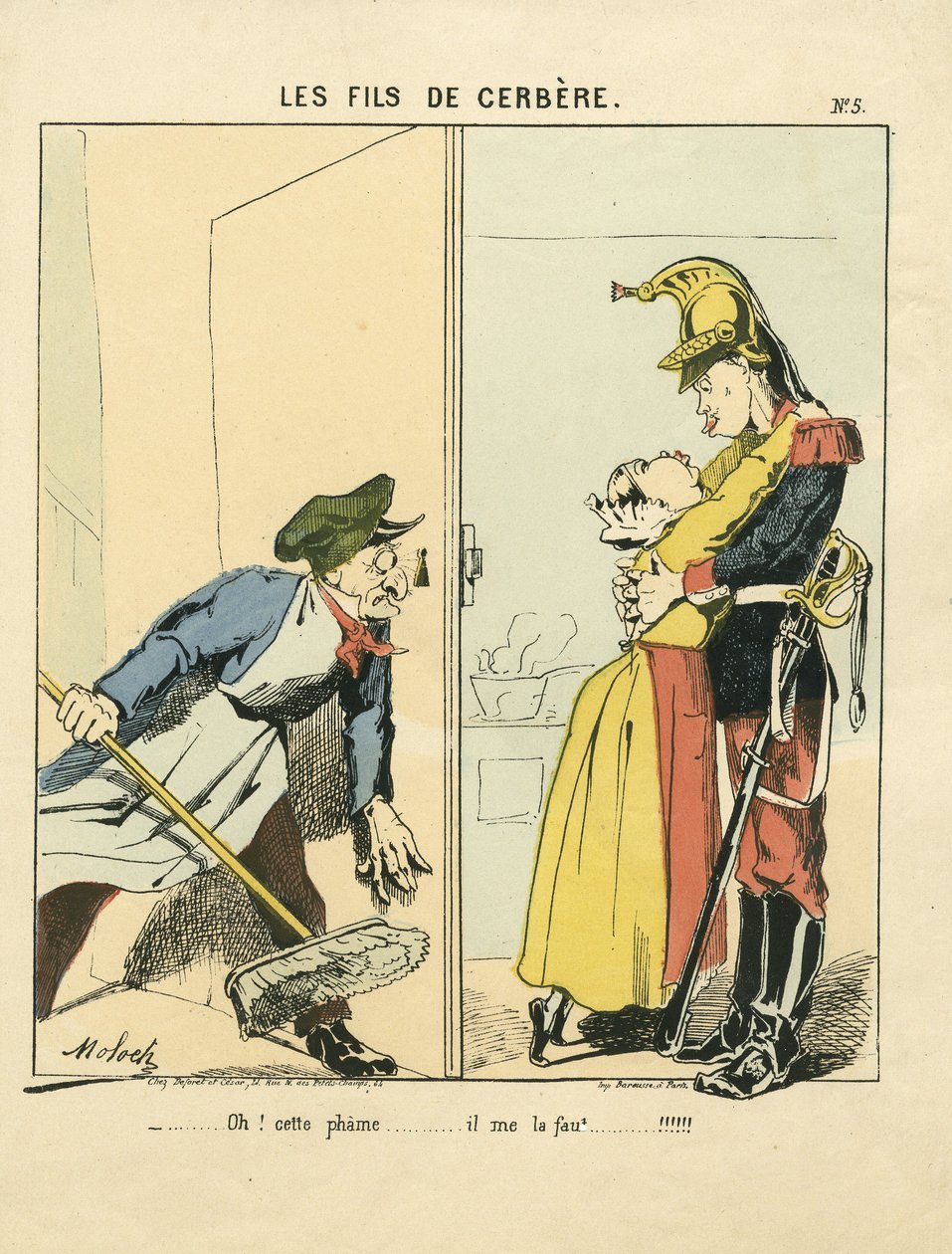 Flyvende blad, nummer 5, satirisk i farver: Les fils de cerbere - Commune de Paris/War/Siege, Amour - Illustration af Moloch (1849-1909) af Moloch