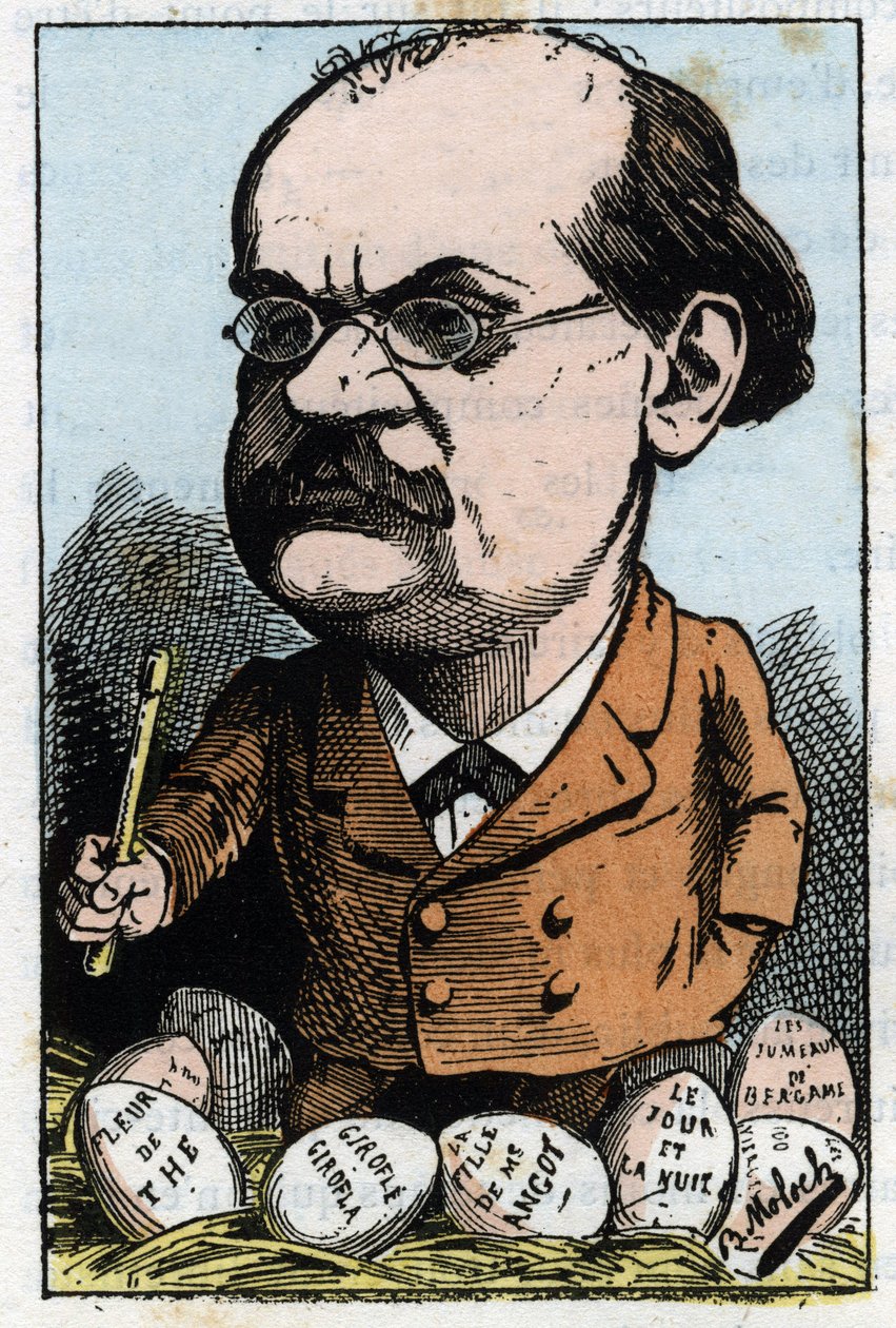 Portræt af Alexandre Charles Lecocq (1832-1918), fransk komponist i "" Le Trombinoscope"" af Touchatout, karikatur af B. Moloch fra 1882 (1849-1909). Privat samling. af Moloch