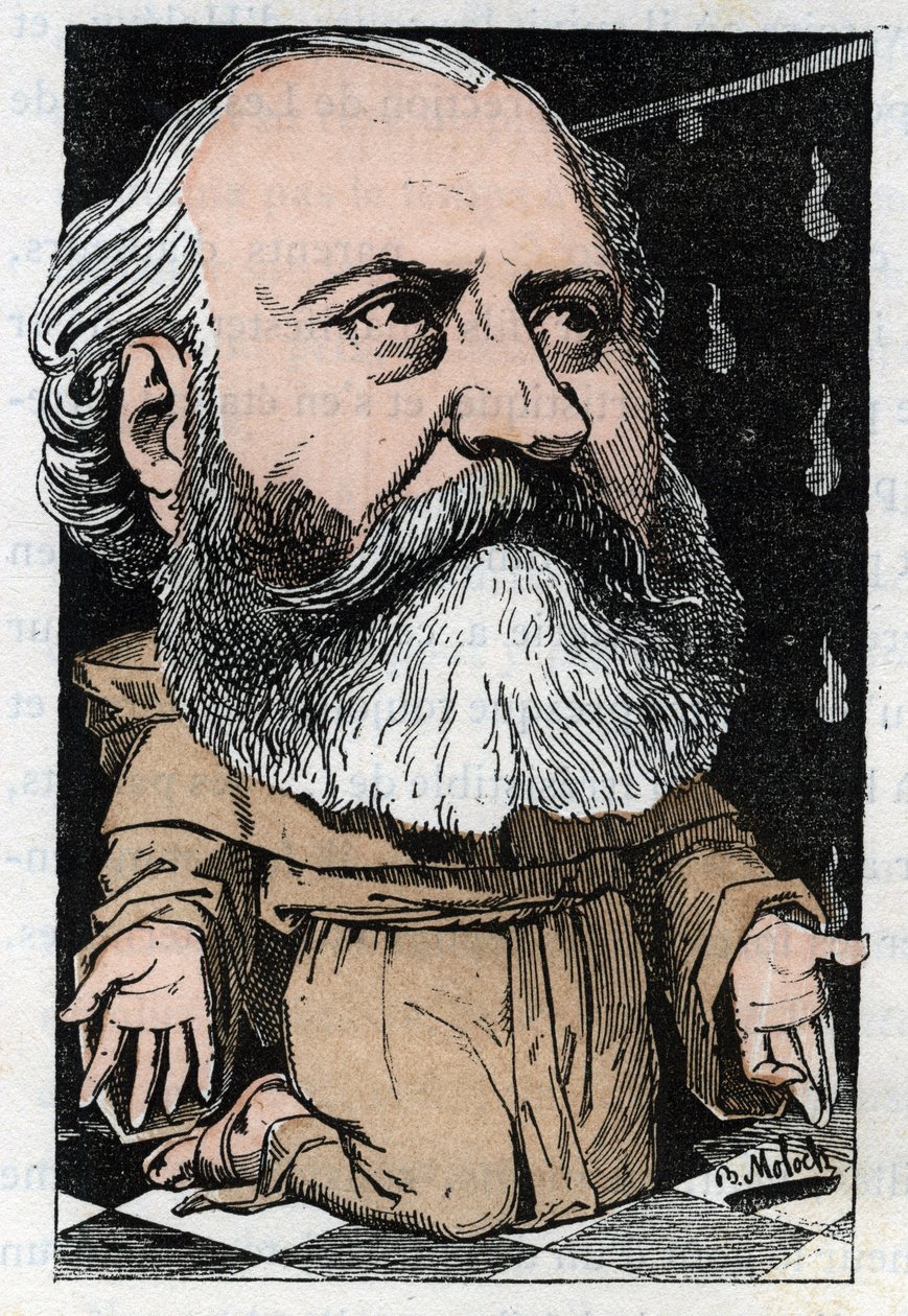 Portræt af Charles Gounod (1818-1893), fransk komponist i "Le Trombinoscope"" af Touchatout, karikatur af B. Moloch fra 1882 (1849-1909). Privat samling. af Moloch