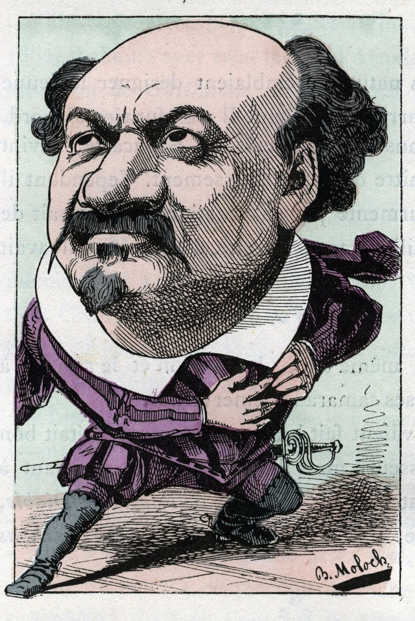 Portræt af Francois Pierre VILLARET (1830-1896) tenor af operaen mellem 1863 og 1882 i "" Le Trombinoscope"" af Touchatout, karikatur af B. Moloch fra 1882 (1849-1909). Privat samling. af Moloch