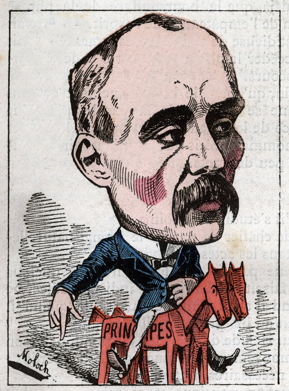 Portræt af Georges Clemenceau (1841-1929) politiker i "Le Trombinoscope"" af Touchatout, karikatur af B. Moloch fra 1882 (1849-1909). Privat samling. af Moloch