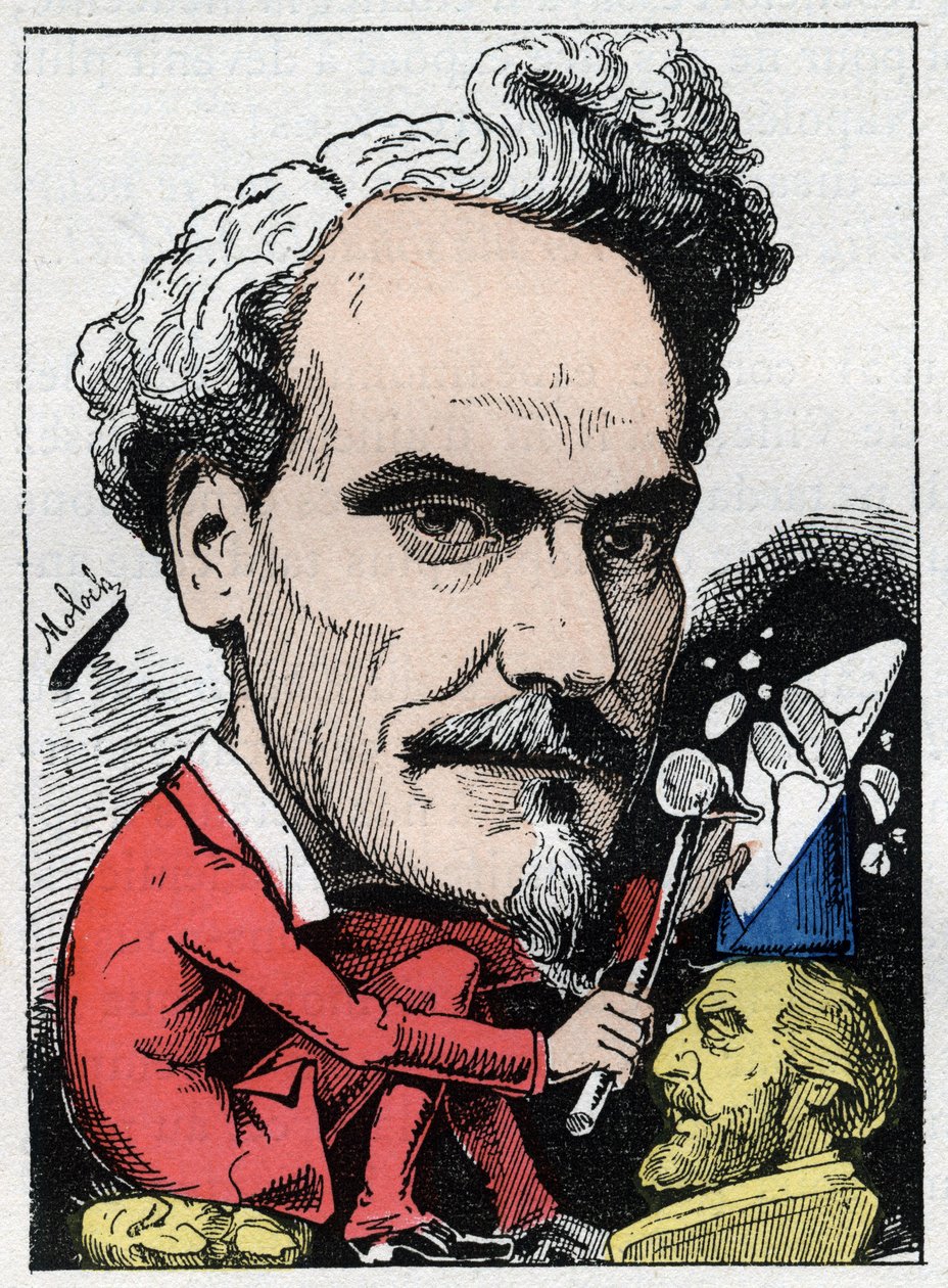 Portræt af Henri de Rochefort (1831-1913) Marquis de Rochefort, journalist, politiker og forfatter i "Le Trombinoscope"" af Touchatout, tegneserie af B. Moloch fra 1882 (1849-1909). Privat samling. af Moloch