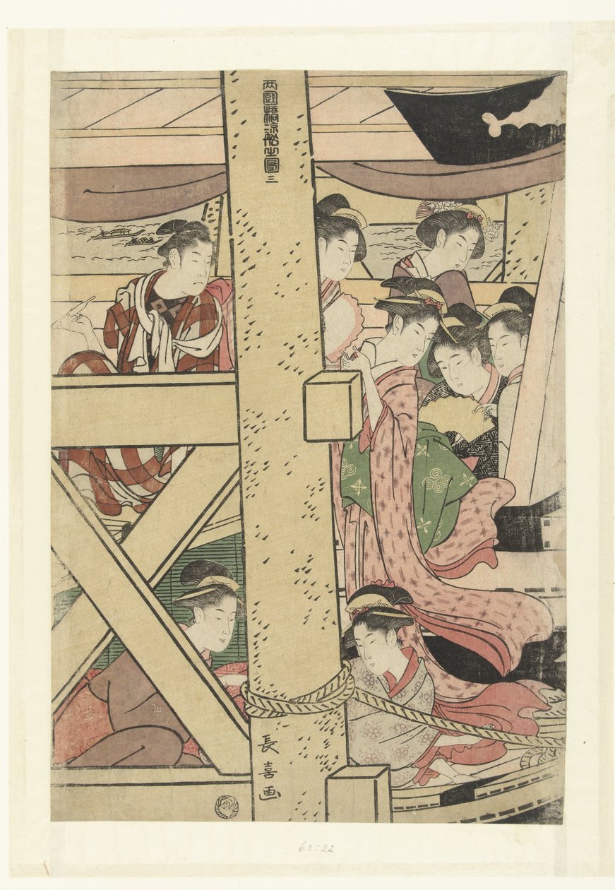 Nyder aftenens kølighed på en båd ved Ryogoku Ryogokubashi suzumibune no zu (titel på objekt) af Momokawa Chôki