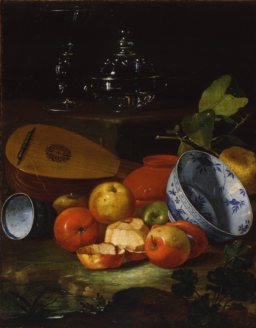 Mandolin, kop og skål, porcelæn, æbler, 1706 af Monari