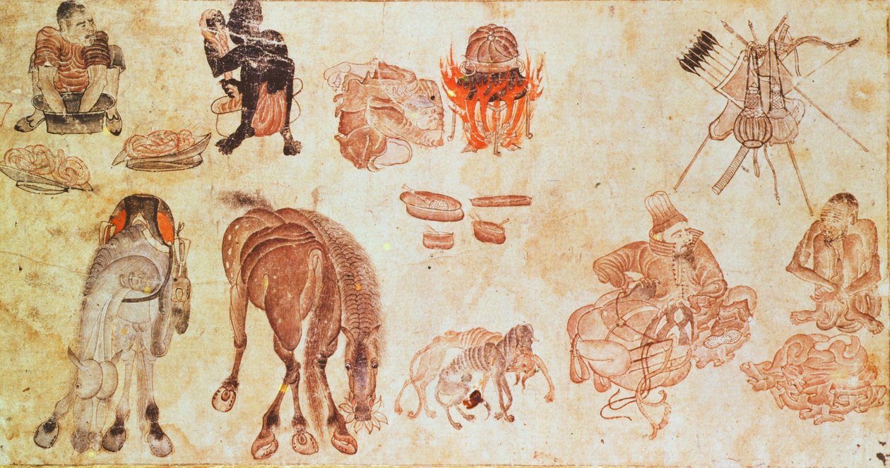 Mongolsk nomadelejr (pergament) af Mongolian School