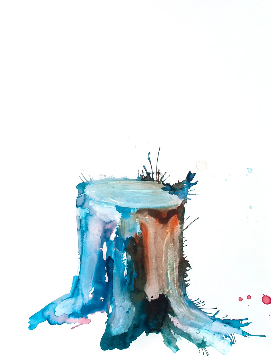 Blue Shoots, 2020 (blæk, roesaft og akvarel på Bockingford-papir) af Monica Perez Vega