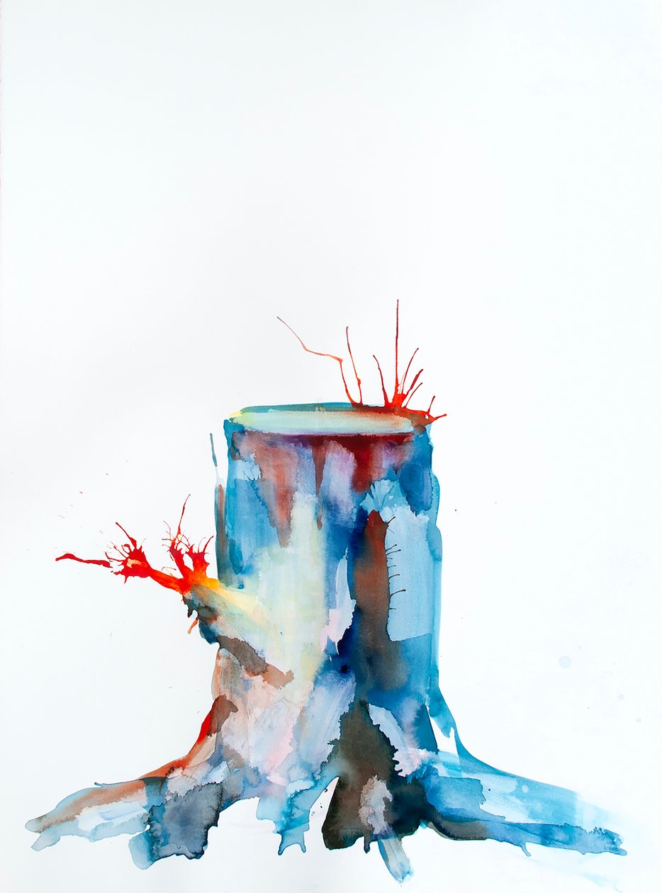 Red Shoots, 2020 (blæk, roesaft og akvarel på Bockingford-papir) af Monica Perez Vega