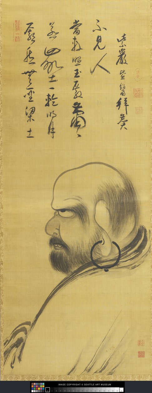 Portræt af Damo (Dharuma) (blæk på silke) af Monk Zhuofeng Xingjue