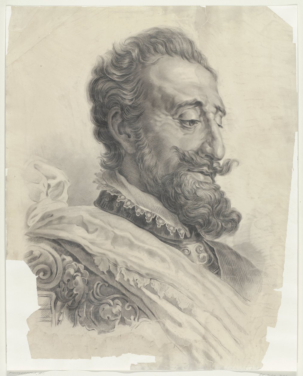 Mandshoved, med skæg, til højre Bellegarde (titel på objekt) af Monogrammist AC