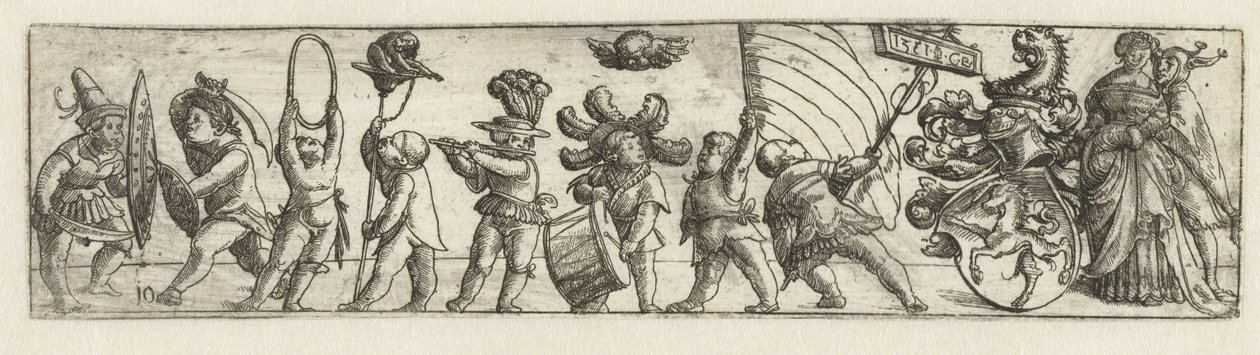 Frisisk med putti og våbenskjold af Monogrammist CB met boom