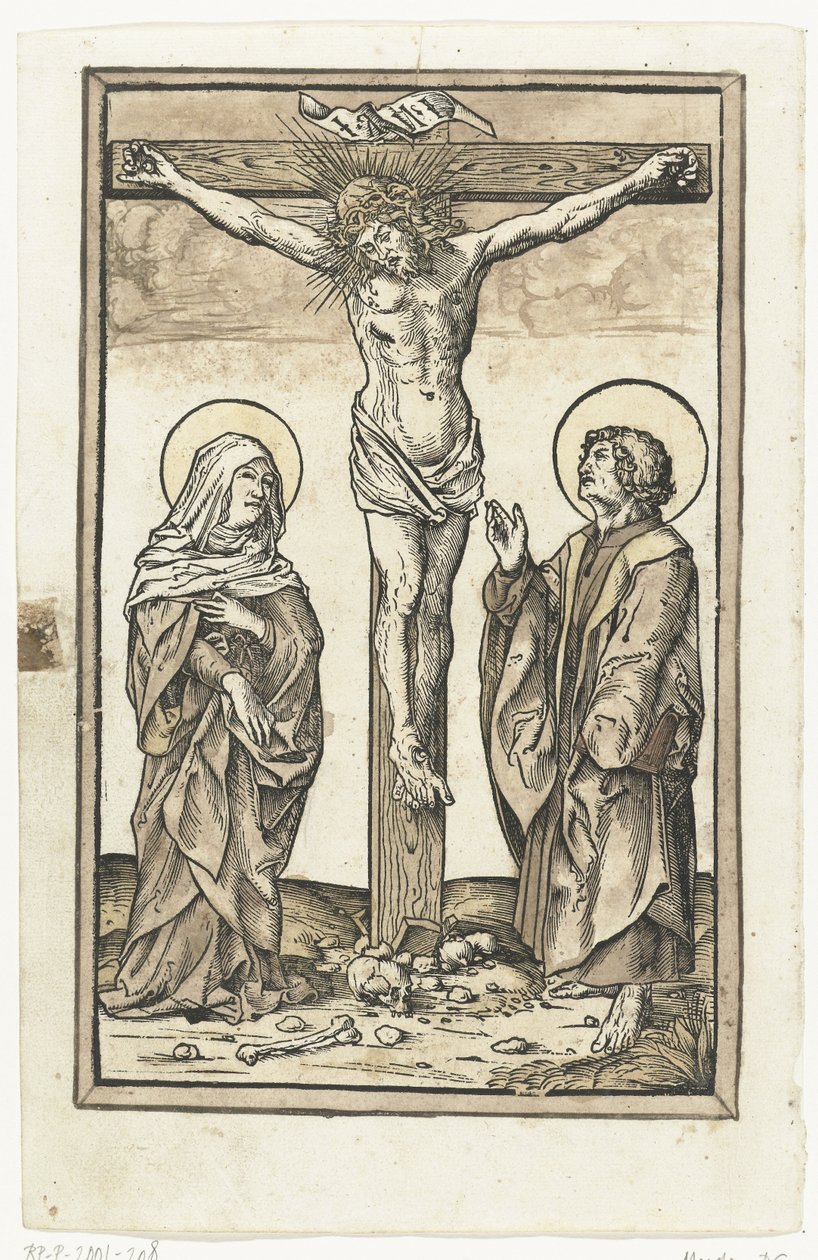 Kristus på korset, med Maria og Johannes af Monogrammist DS (graveur) (attributed to)