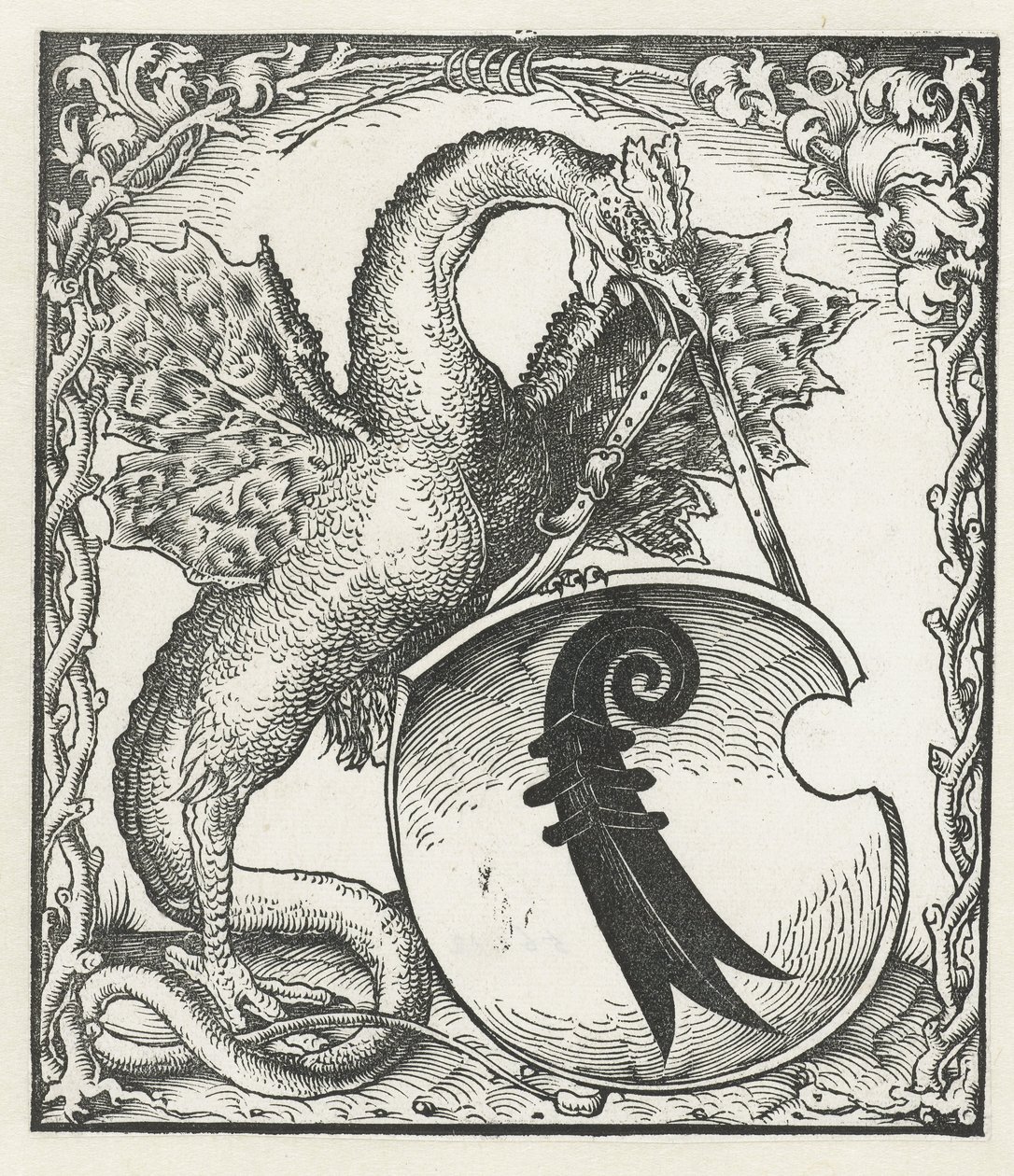 Drage med Basels våbenskjold af Monogrammist DS (graveur) (attributed to)