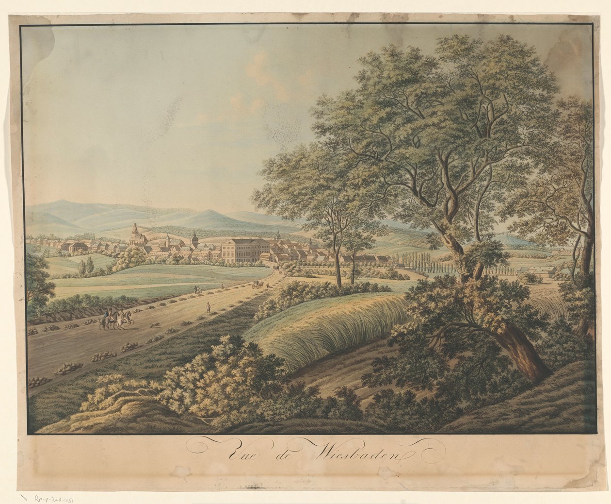 Udsigt over Wiesbaden Vue de Wiesbaden (titel på objekt) af Monogrammist DS (graveur)