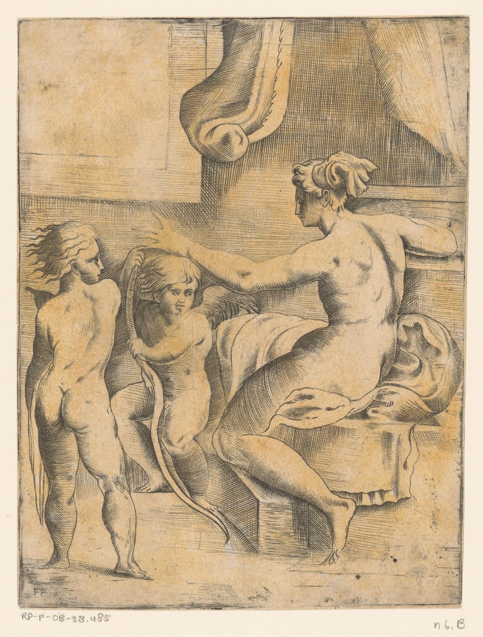 Venus med to putti af Monogrammist FP (Italië; 16e eeuw)