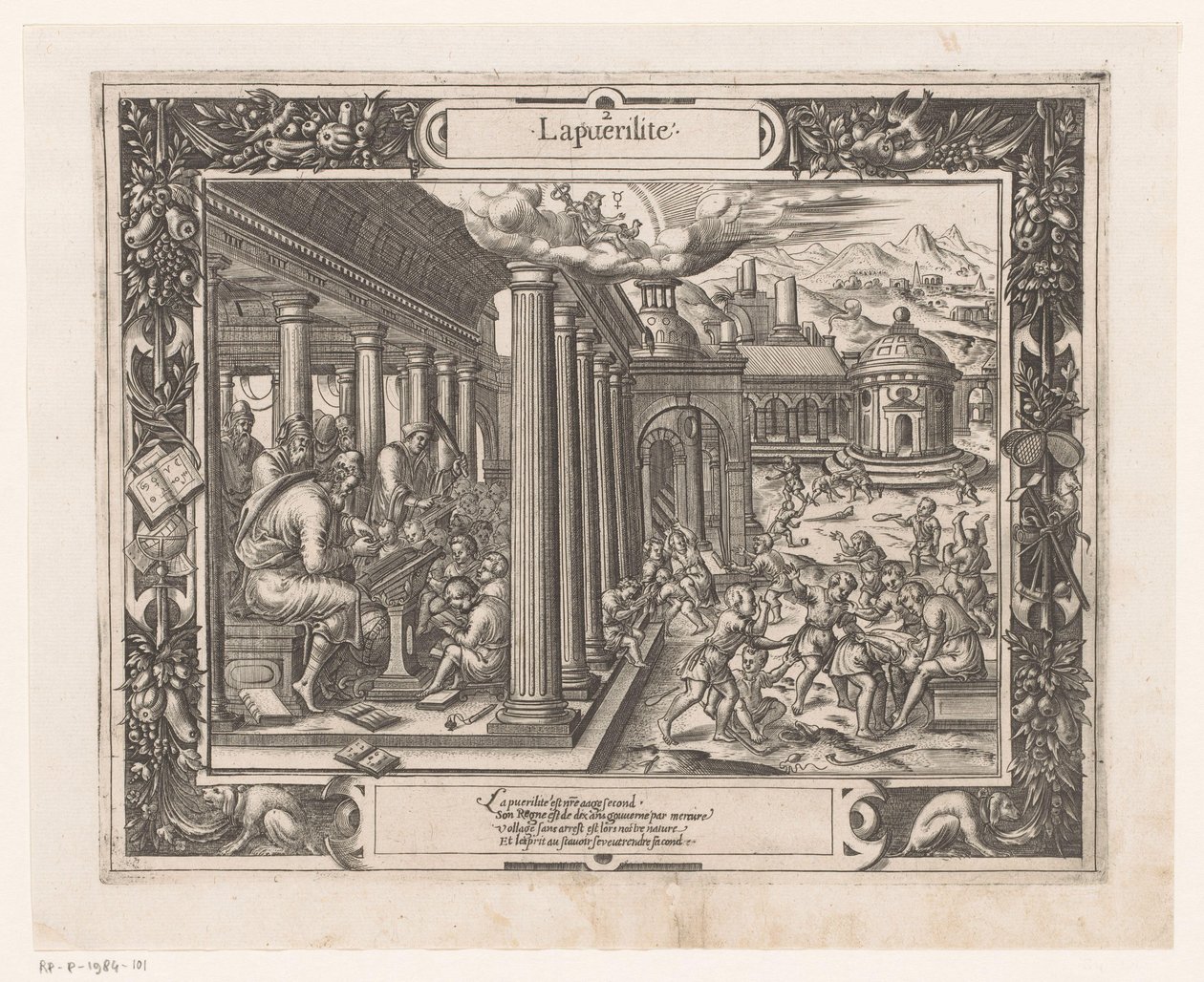 Barndom under påvirkning af kviksølv La puerilite (titel på objekt) Seven Ages of Man (serietitel) Les Figvres Et Povrtraictz Des Sept Aages De L