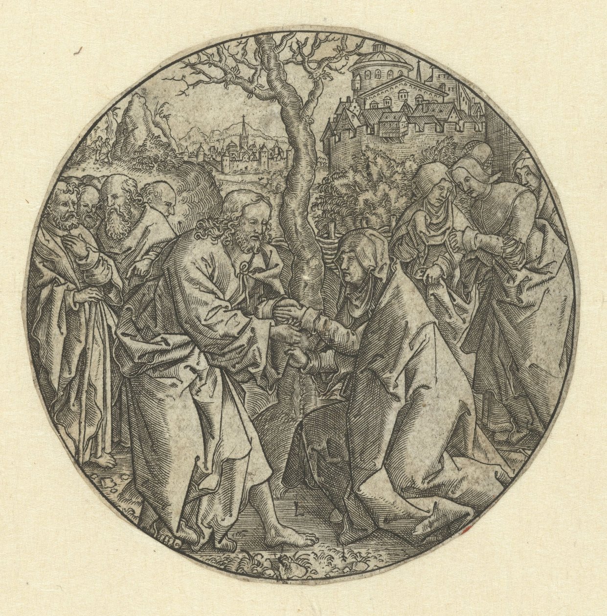 Kristus siger farvel til Maria af Monogrammist L (graveur, Nederland)