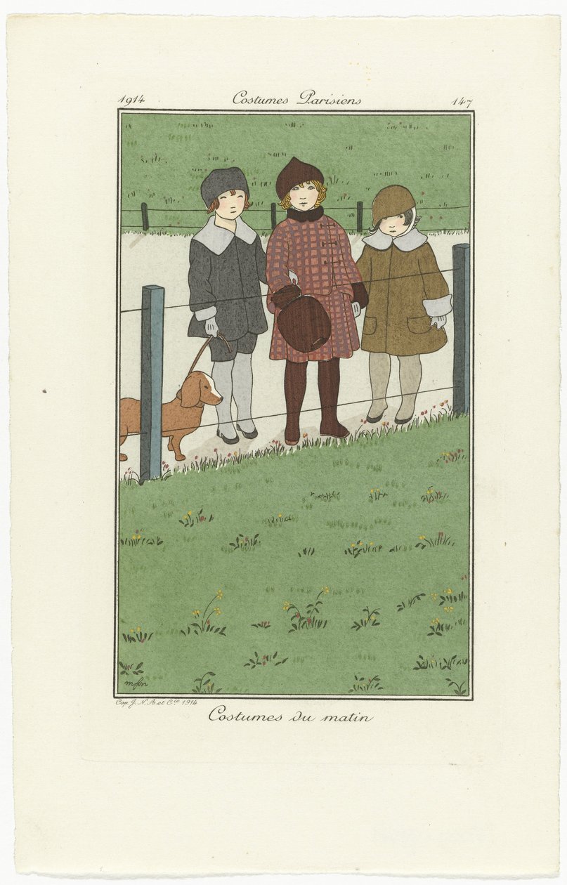 Journal des Dames et des Modes, parisiske kostumer, 1914, nr. 147: Morgenkostumer af Monogrammist MFN