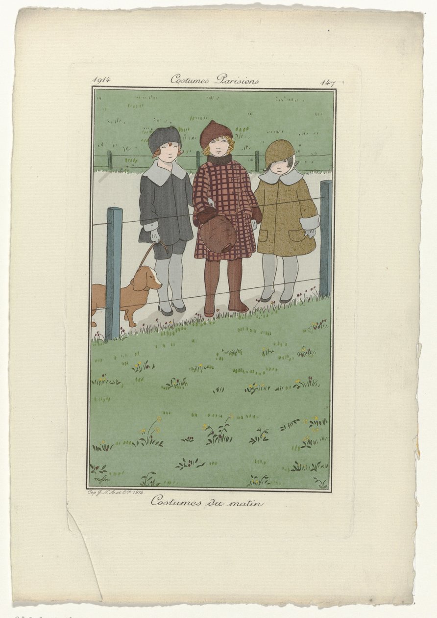Journal des Dames et des Modes, parisiske kostumer, 1914, nr. 147: Morgenkostumer af Monogrammist MFN