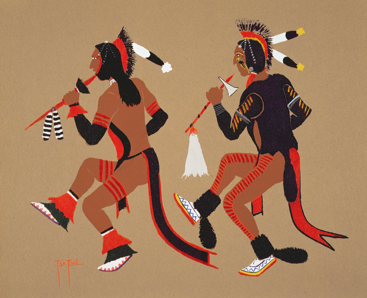 Dance of Dog Soldiers (pochoir print) af Monroe Tsatoke
