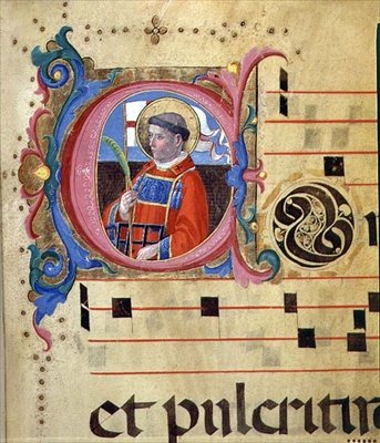 Ms 543 Historikeret initial med St. Lawrence, fra en psalter, ca. 1515 (vellum) af Monte di Giovanni del Fora