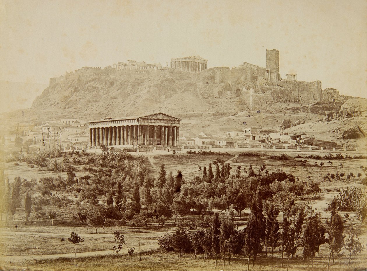 Udsigt over Theseion med Akropolis i det fjerne af Moraites Petros