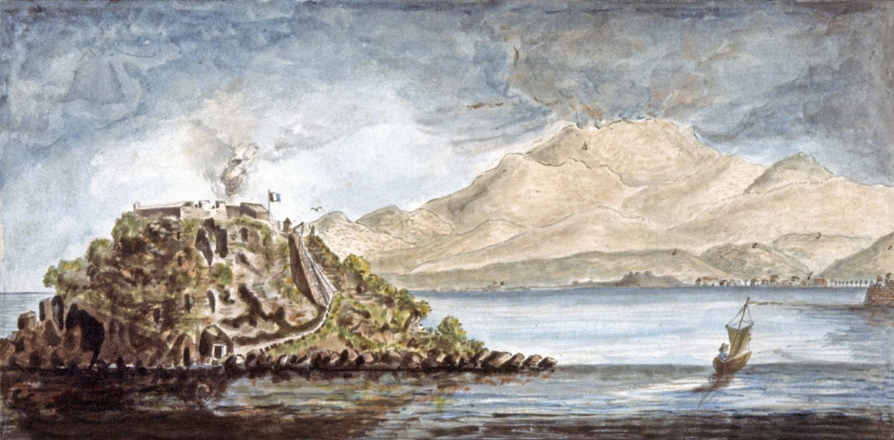 Martinique. Udsigt over Fort Francais, ca. 1810-1815 (akvarel) af Moreau de Jones