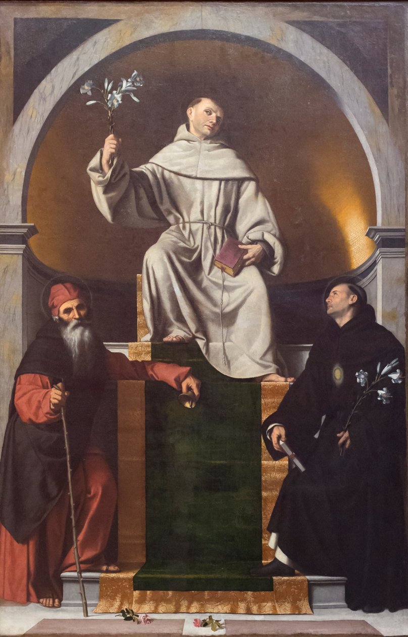 Sankt Antonius af Padua mellem Sankt Antonius den Store og Nikolaj af Tolentino af Moretto da Brescia