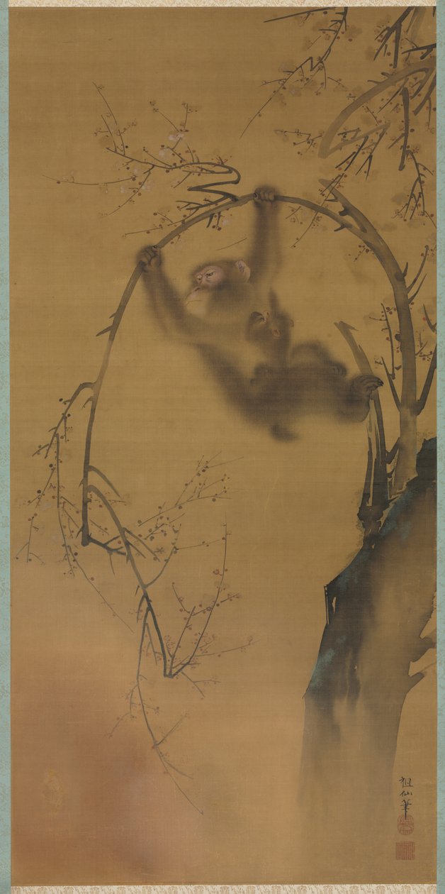 Aber i et kirsebærtræ, aber på en klippeafsats, 1615-1868. af Mori Sosen