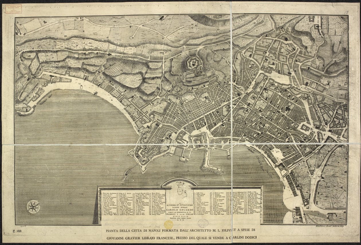 Kort over Napoli, Plan over byen Napoli ... M.L. Jolivet ... belin. [sic] og sclp. 1755 (gravering) af Morise Lewes Jolivet