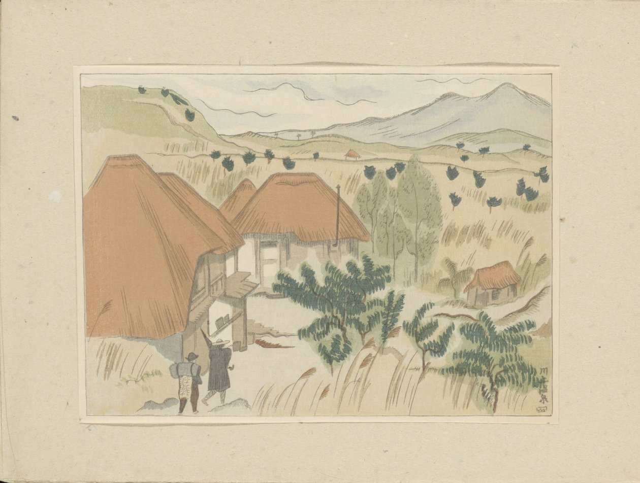 Kawakami varmtvandskilder Kawakami Onsen (titel på objekt) Anden del, Aizu-området (serietitel) Dai nishû, Aizu no bu (serietitel) Tryk af japanske landskaber (serietitel) Nihon fûkei hanga (serietitel) af Morita Tsunetomo