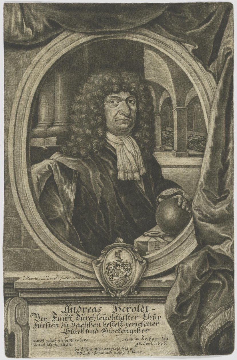 Kobberstik efter valgsaksiske stykke og klokkehjul Andreas Herold (1623–1696) af Moritz Bodenehr